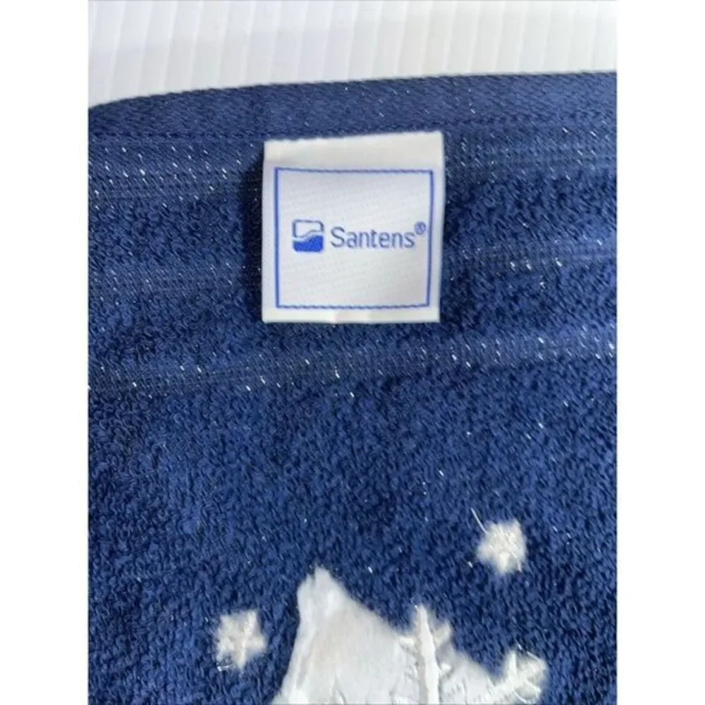 Vtg. Santens Christmas Embroidered‎ Snowflake Blue Towel NWT 16x26